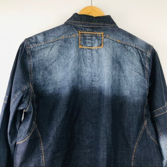 Carreli Jeans Cotton long-sleeve collar Snap up denim Shirt Women Shacket Size M - Picture 13 of 14